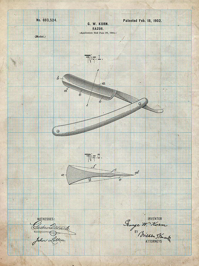Barber Shop Digital Art - Pp1178-antique Grid Parchment Straight Razor Patent Poster by Cole Borders