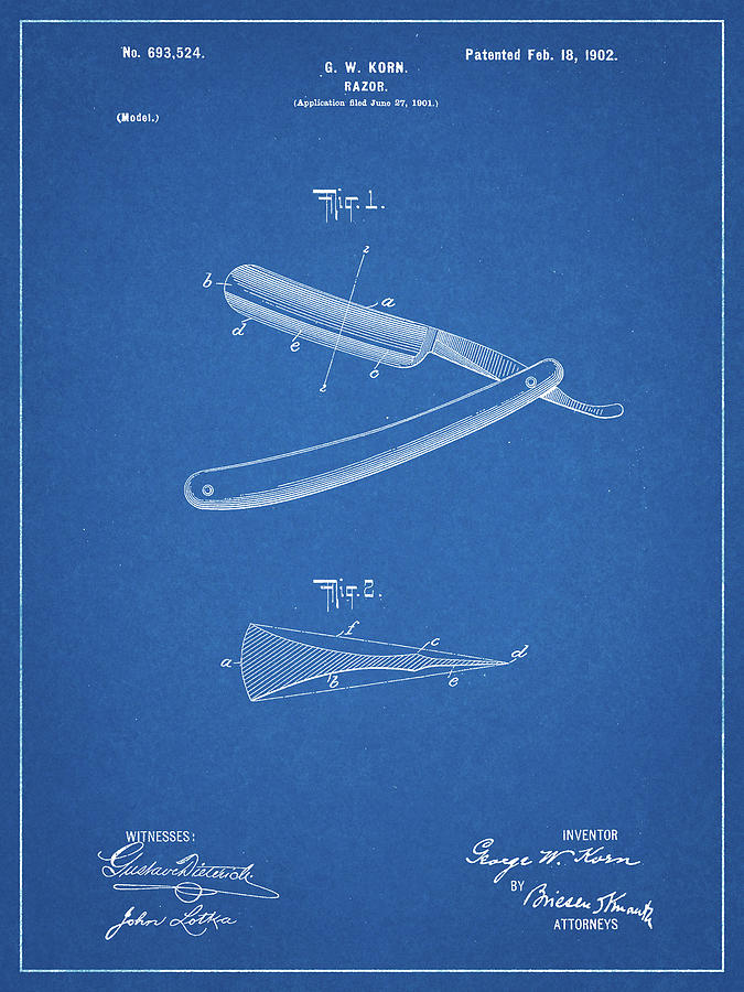 Barber Shop Digital Art - Pp1178-blueprint Straight Razor Patent Poster by Cole Borders