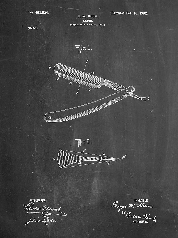 Barber Shop Digital Art - Pp1178-chalkboard Straight Razor Patent Poster by Cole Borders
