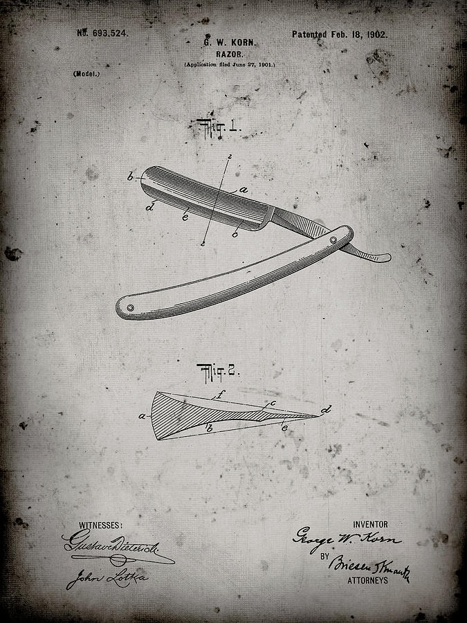 Barber Shop Digital Art - Pp1178-faded Grey Straight Razor Patent Poster by Cole Borders