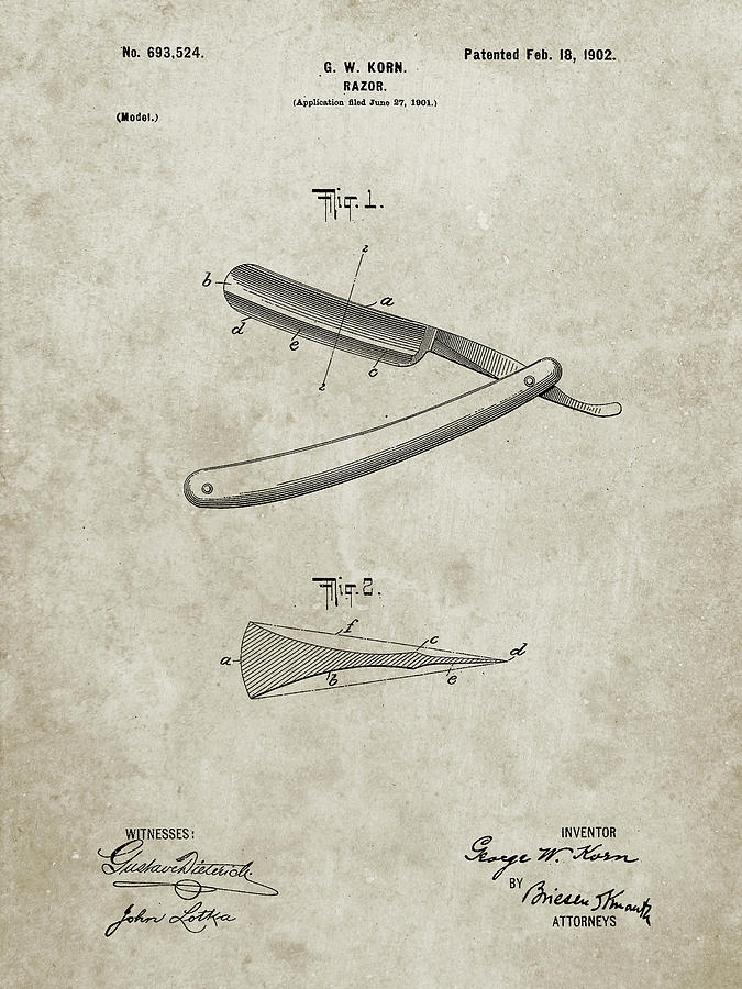 Barber Shop Digital Art - Pp1178-sandstone Straight Razor Patent Poster by Cole Borders