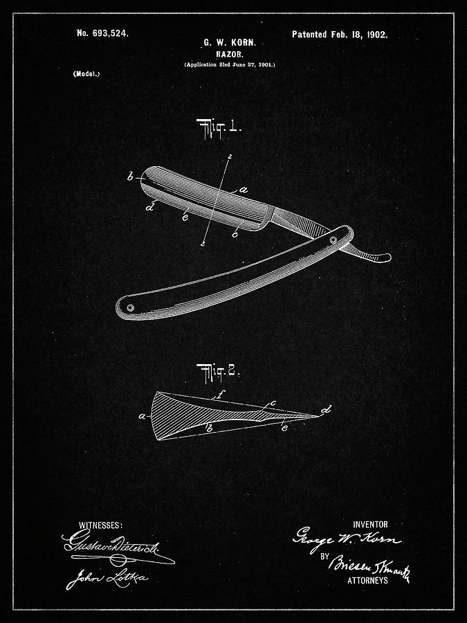 Barber Shop Digital Art - Pp1178-vintage Black Straight Razor Patent Poster by Cole Borders