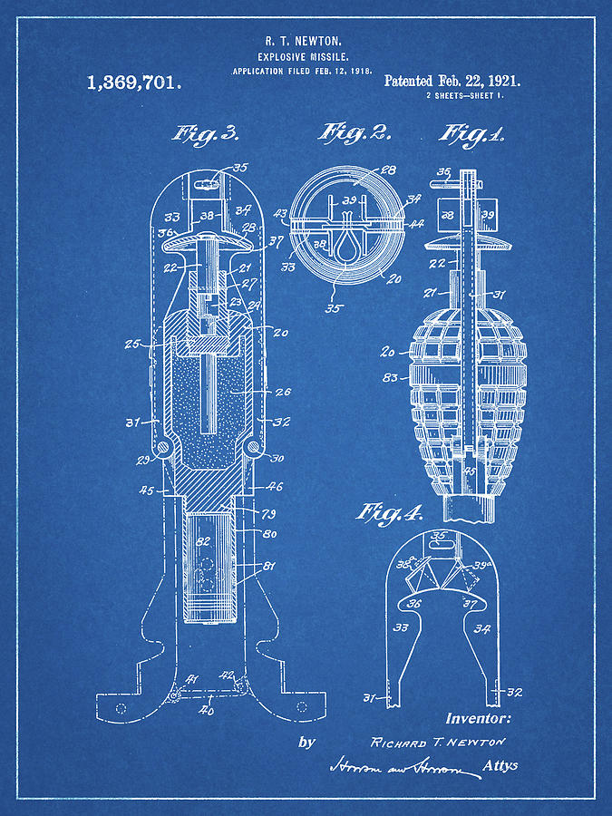 Design Digital Art - Pp12-blueprint Explosive Missile Patent Poster by Cole Borders