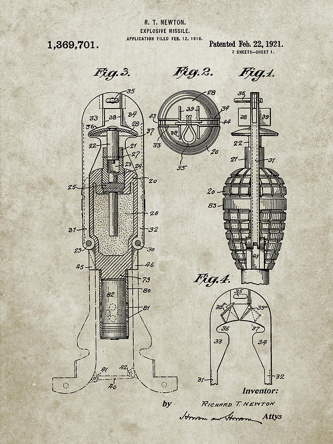 Design Digital Art - Pp12-sandstone Explosive Missile Patent Poster by Cole Borders