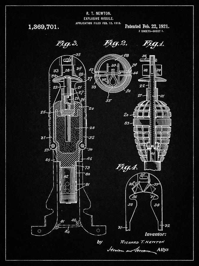 Design Digital Art - Pp12-vintage Black Explosive Missile Patent Poster by Cole Borders Design Digital Art - Pp12-vintage Black Explosive Missile Patent Poster by Cole Borders