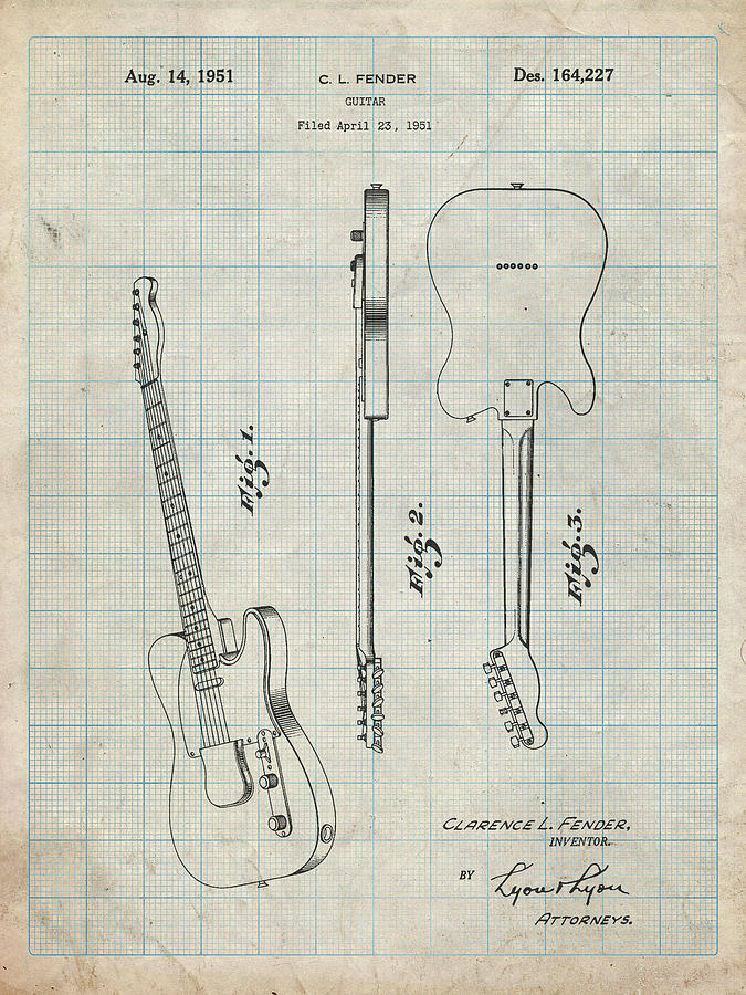 Music Digital Art - Pp121- Antique Grid Parchment Fender Broadcaster Electric Guitar Patent Poster by Cole Borders