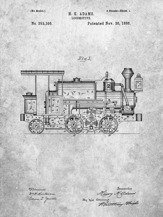 Train Wall Decor Digital Art - Pp122- Steam Locomotive 1886 Patent Poster by Cole Borders