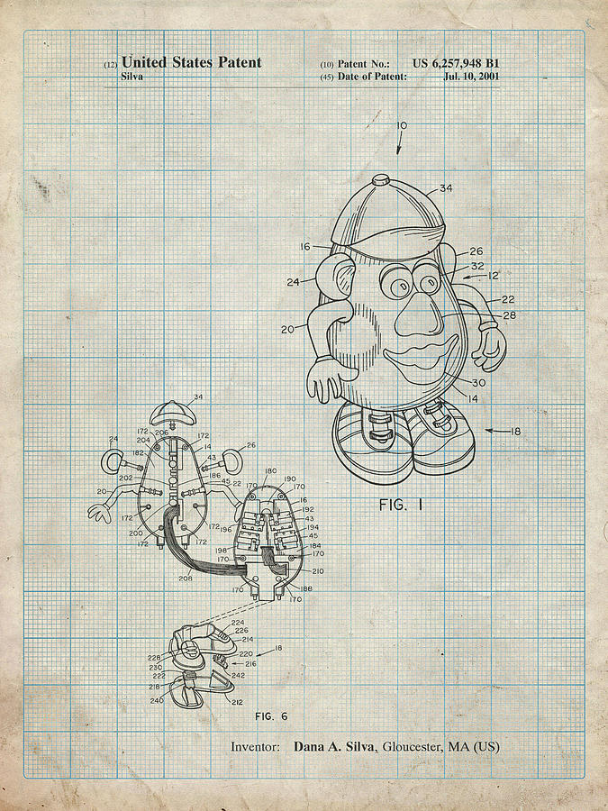 Kids Toys Digital Art - Pp123- Antique Grid Parchment Mr. Potato Head Patent Poster by Cole Borders