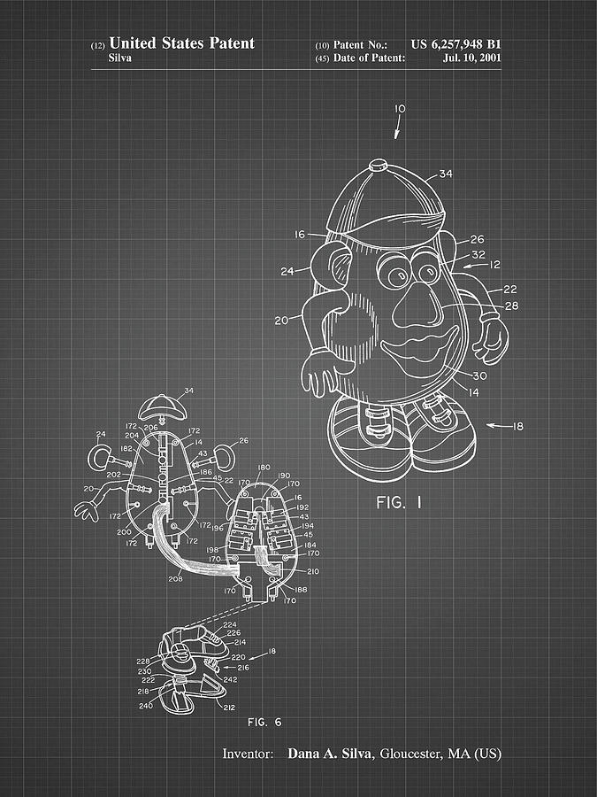 Kids Toys Digital Art - Pp123- Black Grid Mr. Potato Head Patent Poster by Cole Borders