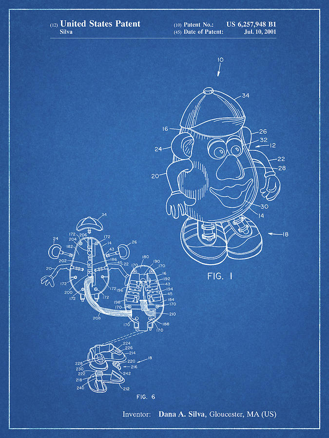 Kids Toys Digital Art - Pp123- Blueprint Mr. Potato Head Patent Poster by Cole Borders