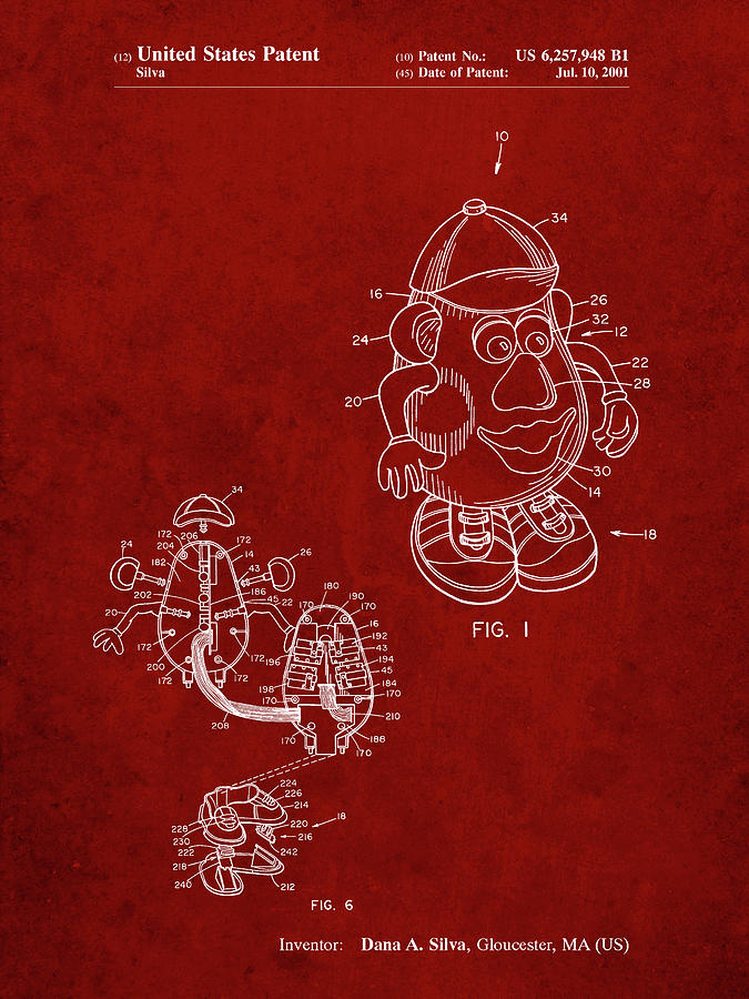 Kids Toys Digital Art - Pp123- Burgundy Mr. Potato Head Patent Poster by Cole Borders