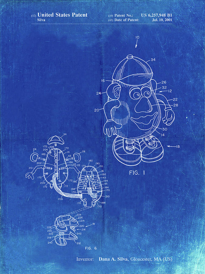 Kids Toys Digital Art - Pp123- Faded Blueprint Mr. Potato Head Patent Poster by Cole Borders