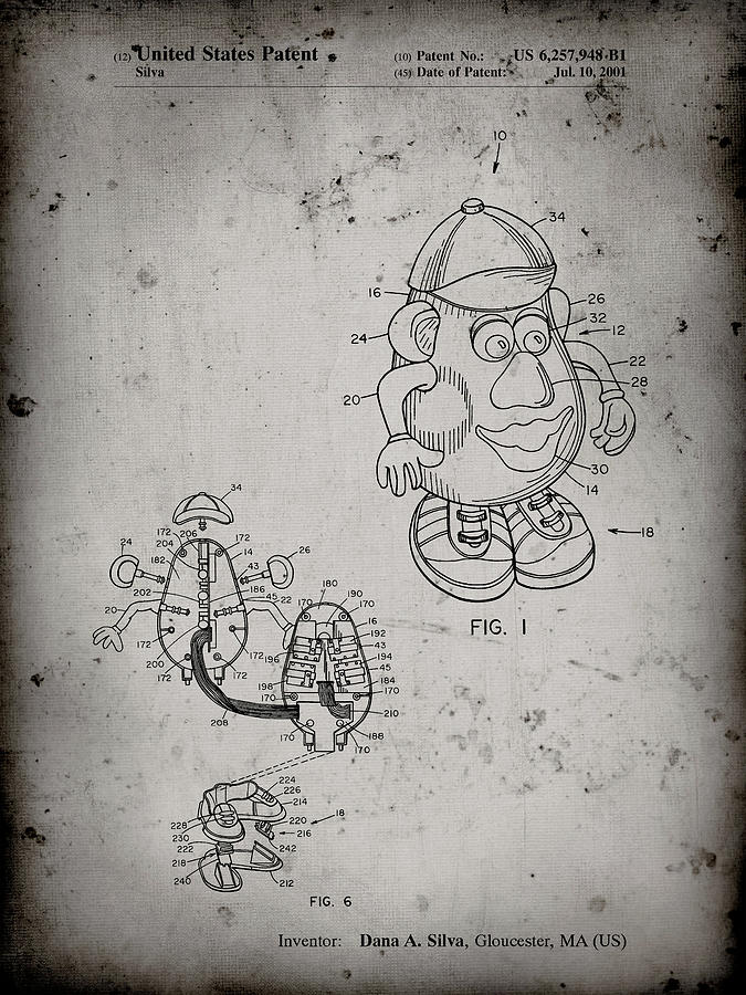 Kids Toys Digital Art - Pp123- Faded Grey Mr. Potato Head Patent Poster by Cole Borders