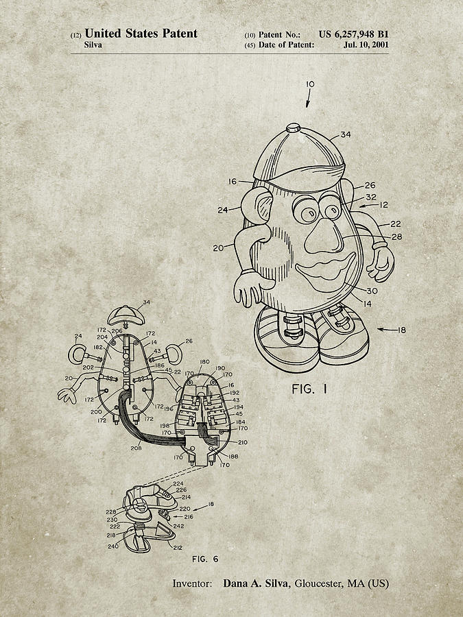 Kids Toys Digital Art - Pp123- Sandstone Mr. Potato Head Patent Poster by Cole Borders