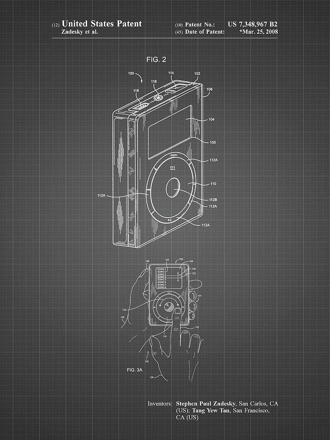 Ipod Digital Art - Pp124- Black Grid Ipod Click Wheel Patent Poster by Cole Borders