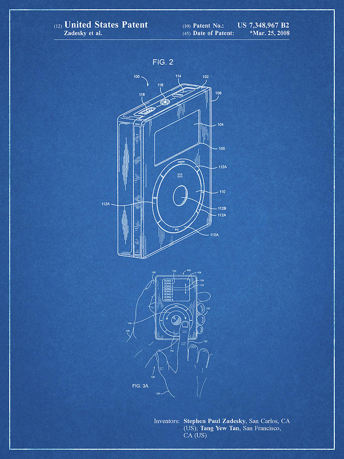 Ipod Digital Art - Pp124- Blueprint Ipod Click Wheel Patent Poster by Cole Borders