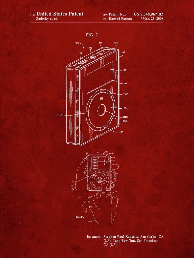 Ipod Digital Art - Pp124- Burgundy Ipod Click Wheel Patent Poster by Cole Borders