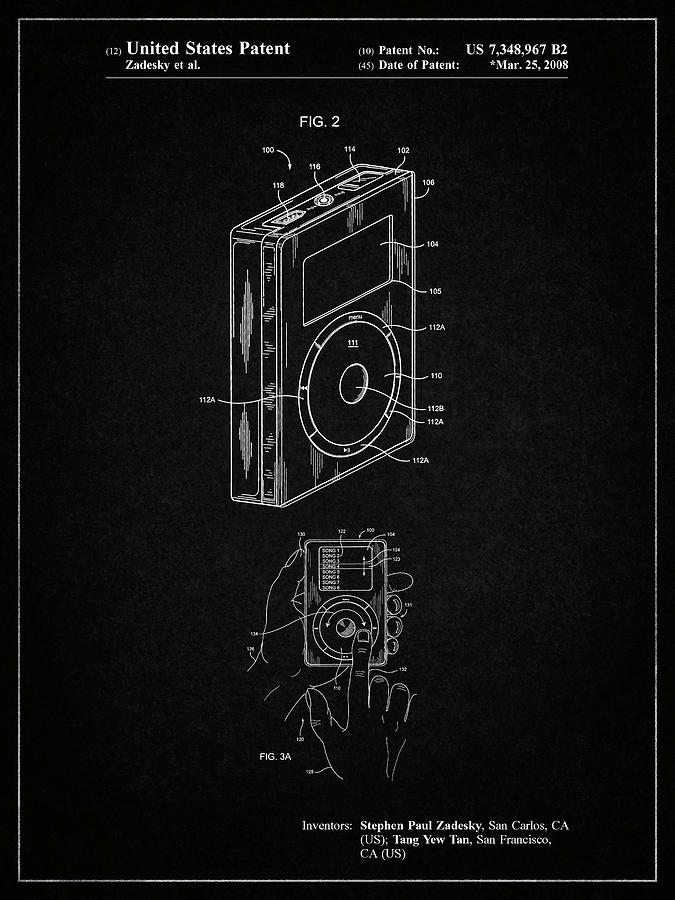 Ipod Digital Art - Pp124- Vintage Black Ipod Click Wheel Patent Poster by Cole Borders