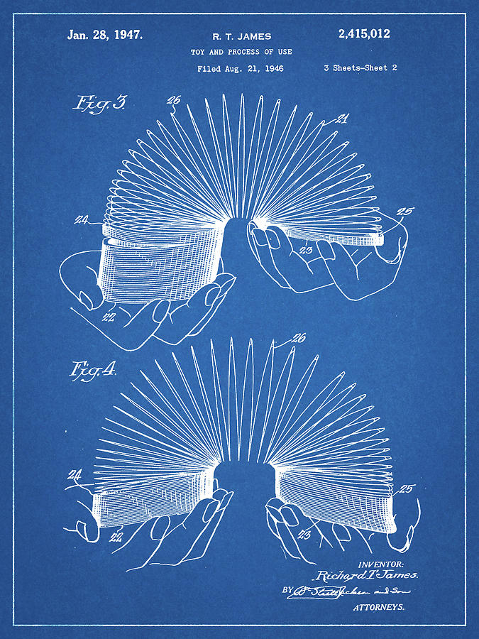 Toy Story Digital Art - Pp125- Blueprint Slinky Toy Patent Poster by Cole Borders