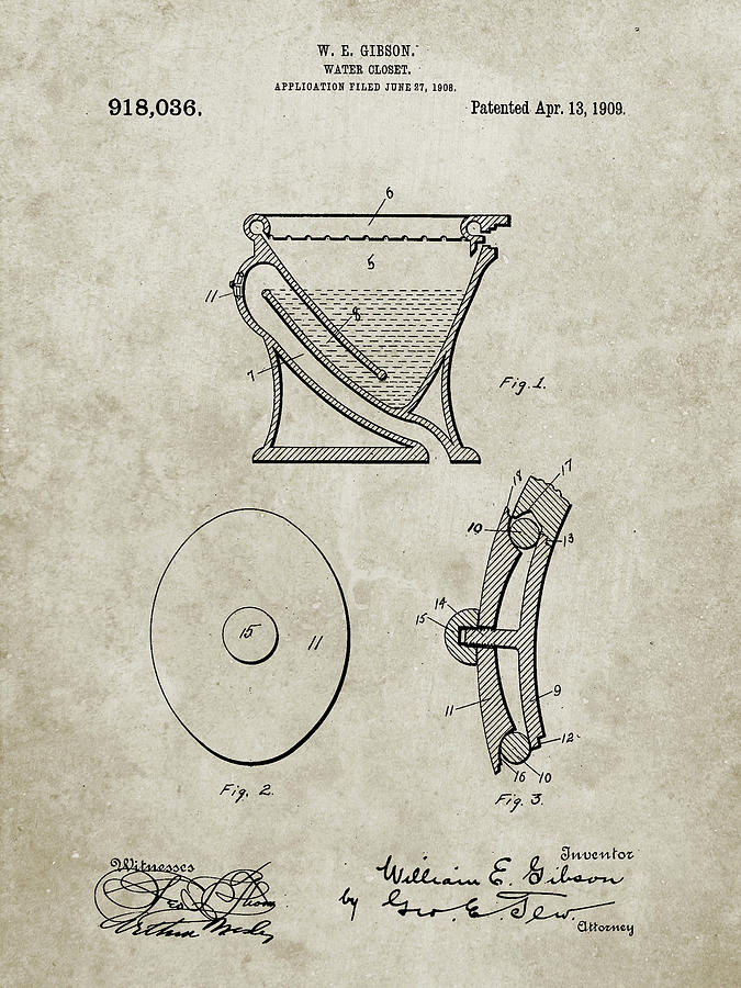Bathroom Sign Digital Art - Pp129- Sandstone Siphoning Water Closet 1909 Patent Poster by Cole Borders