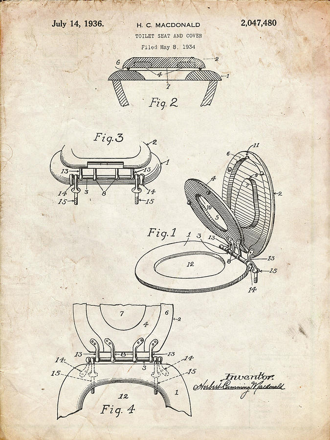 Bathroom Sign Digital Art - Pp130- Vintage Parchment Toilet Seat Poster by Cole Borders Bathroom Sign Digital Art - Pp130- Vintage Parchment Toilet Seat Poster by Cole Borders
