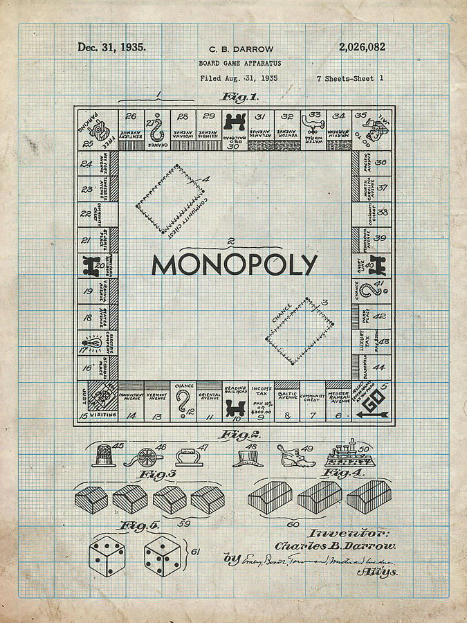 Monopoly Digital Art - Pp131- Antique Grid Parchment Monopoly Patent Poster by Cole Borders