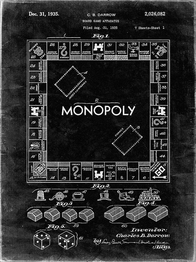 Monopoly Digital Art - Pp131- Black Grunge Monopoly Patent Poster by Cole Borders