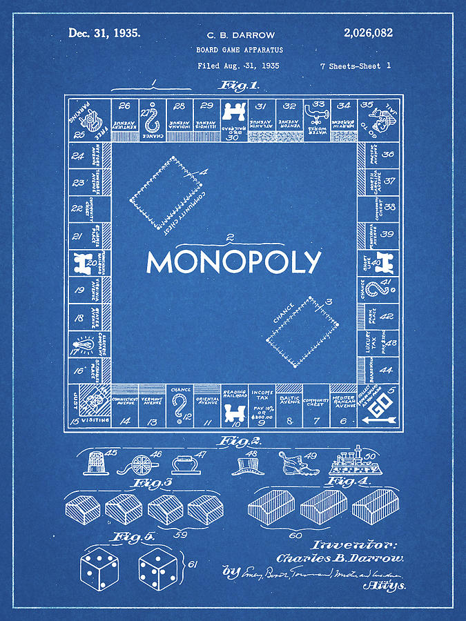 Monopoly Digital Art - Pp131- Blueprint Monopoly Patent Poster by Cole Borders
