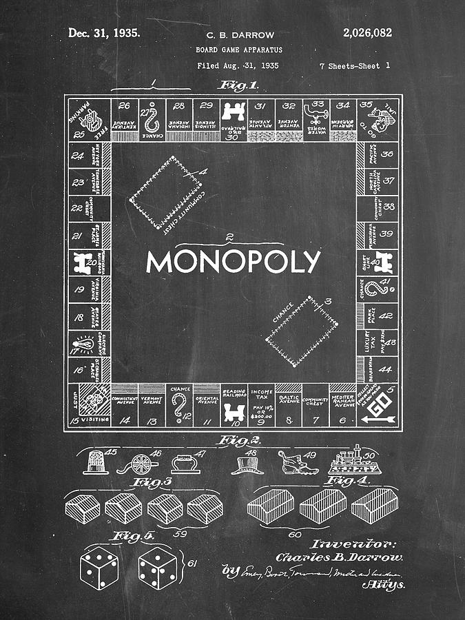 Monopoly Digital Art - Pp131- Chalkboard Monopoly Patent Poster by Cole Borders