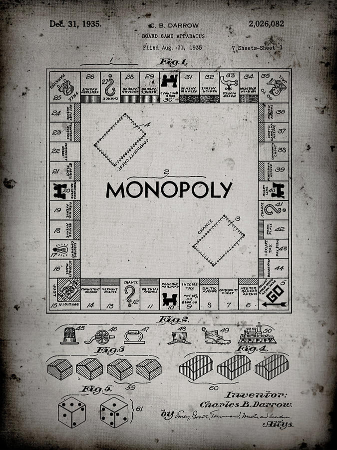 Monopoly Digital Art - Pp131- Faded Grey Monopoly Patent Poster by Cole Borders