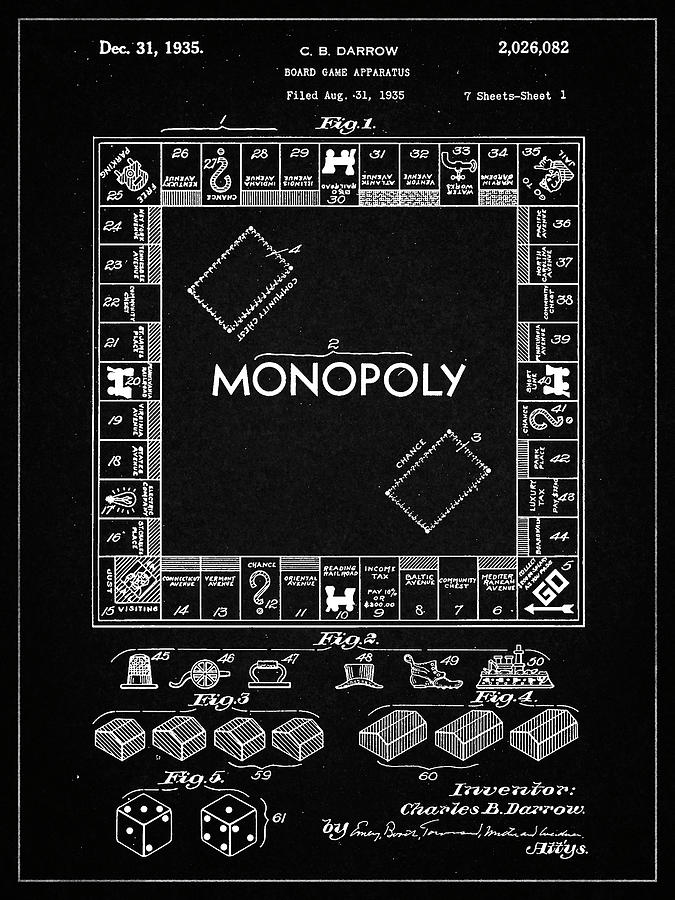 Monopoly Digital Art - Pp131- Vintage Black Monopoly Patent Poster by Cole Borders