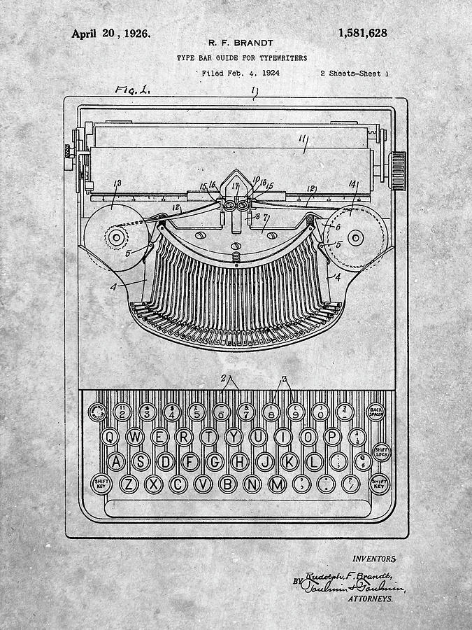 Planning Digital Art - Pp135- Dayton Portable Typewriter Patent Poster by Cole Borders