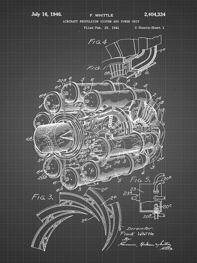 Helicopter Digital Art - Pp14-black Grid Jet Engine Patent Poster by Cole Borders
