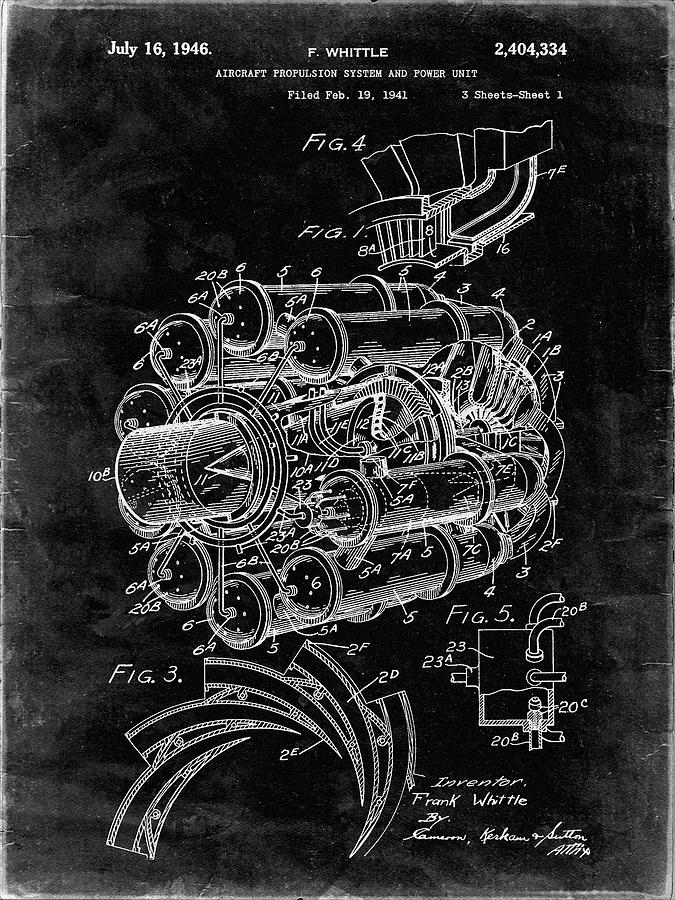 Helicopter Digital Art - Pp14-black Grunge Jet Engine Patent Poster by Cole Borders