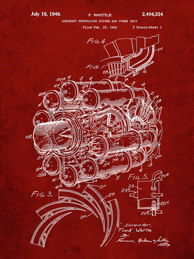 Helicopter Digital Art - Pp14-burgundy Jet Engine Patent Poster by Cole Borders