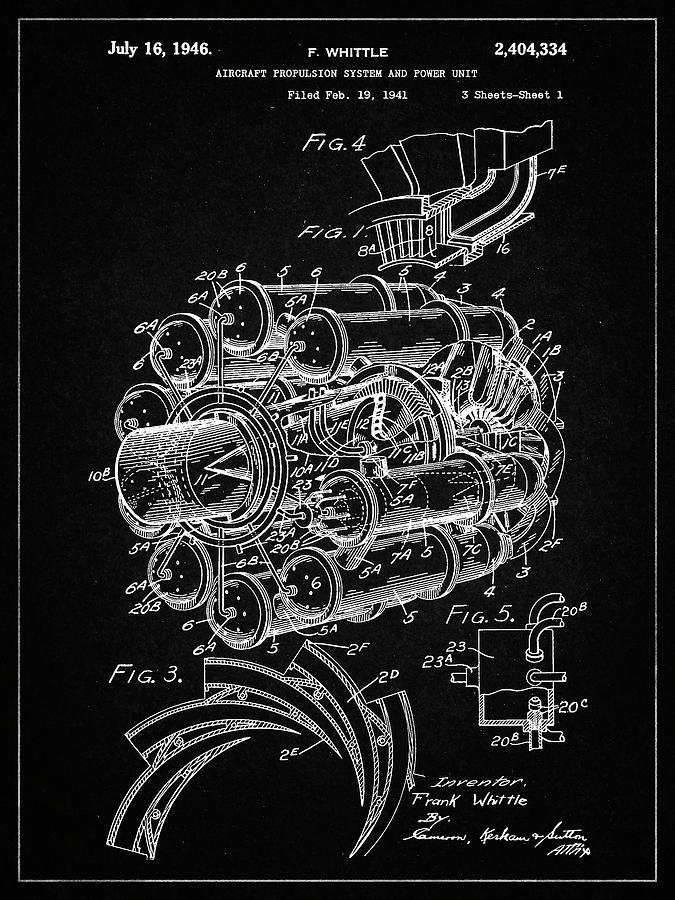 Helicopter Digital Art - Pp14-vintage Black Jet Engine Patent Poster by Cole Borders
