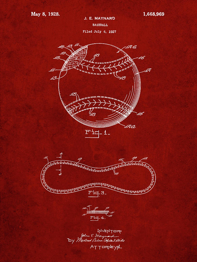 Baseball Digital Art - Pp143- Burgundy Baseball Stitching Patent by Cole Borders