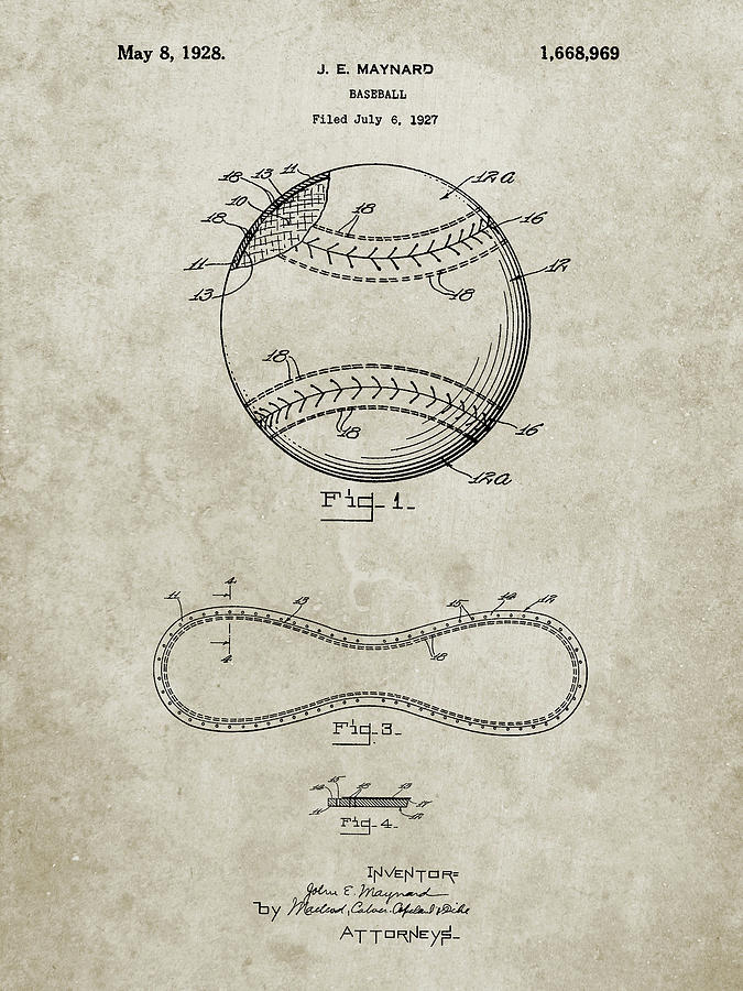 Baseball Digital Art - Pp143- Sandstone Baseball Stitching Patent by Cole Borders
