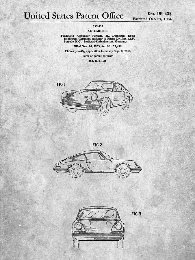 Car Digital Art - Pp144- 1964 Porsche 911  Patent Poster by Cole Borders