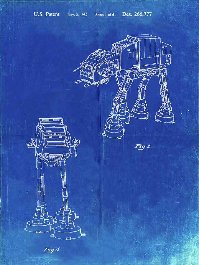 Pp146- Faded Blueprint Star Wars At-at Imperial Walker Patent Poster ...