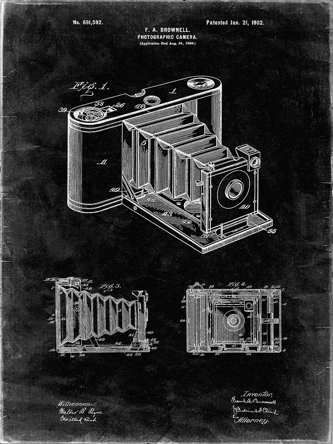 Vintage Photograph - Pp15-black Grunge Kodak Pocket Folding Camera Patent Poster by Cole Borders