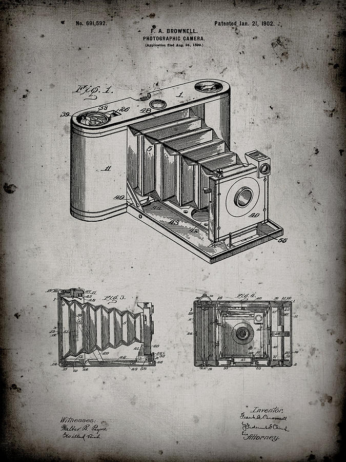 Vintage Photograph - Pp15-faded Grey Kodak Pocket Folding Camera Patent Poster by Cole Borders
