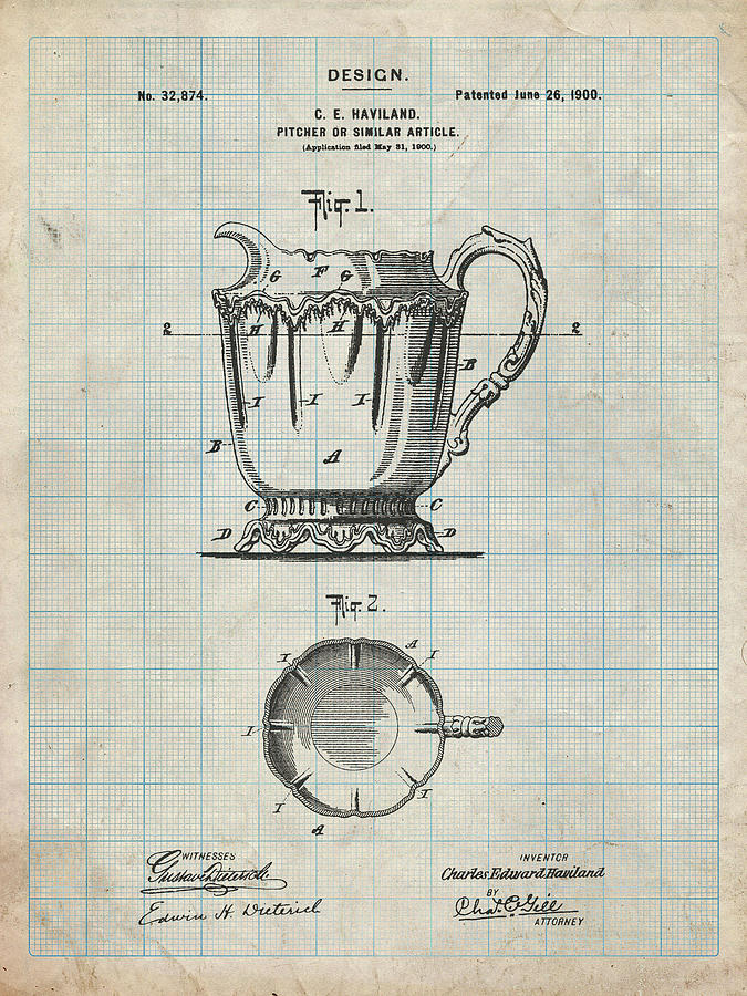 Pp152- Antique Grid Parchment Kitchen Pitcher Poster Digital Art by ...