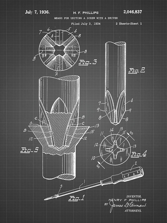 Tool Digital Art - Pp153- Black Grid Phillips Head Screw Driver Patent Poster by Cole Borders