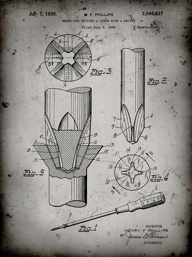 Tool Digital Art - Pp153- Faded Grey Phillips Head Screw Driver Patent Poster by Cole Borders