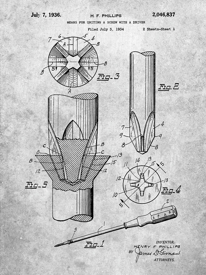 Tool Digital Art - Pp153- Phillips Head Screw Driver Patent Poster by Cole Borders