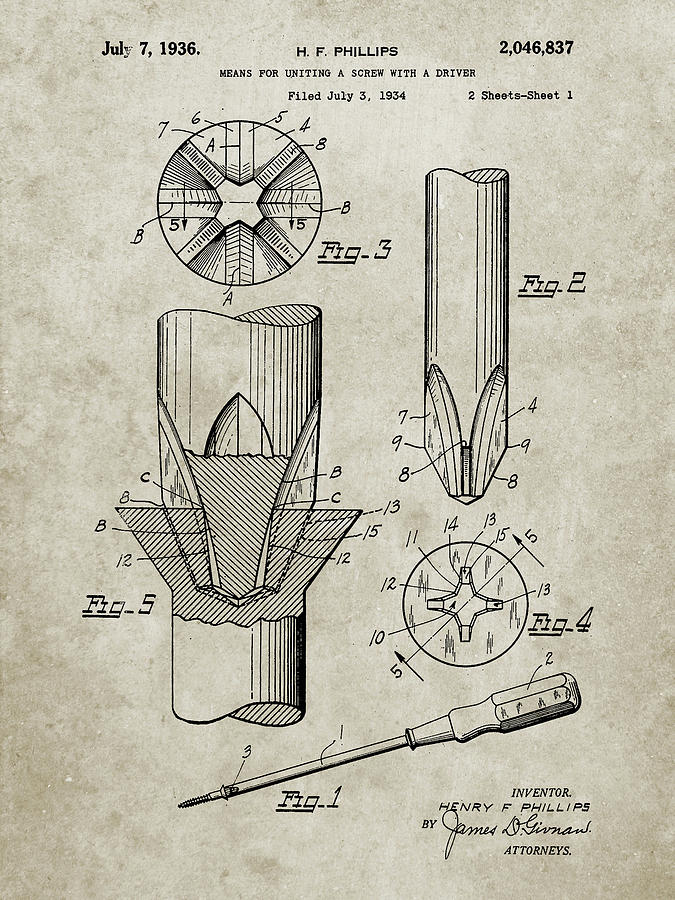 Tool Digital Art - Pp153- Sandstone Phillips Head Screw Driver Patent Poster by Cole Borders