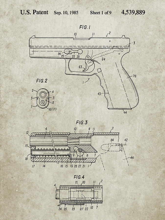 Guns Digital Art - Pp154- Sandstone Handgun Pistol Patent Poster by Cole Borders