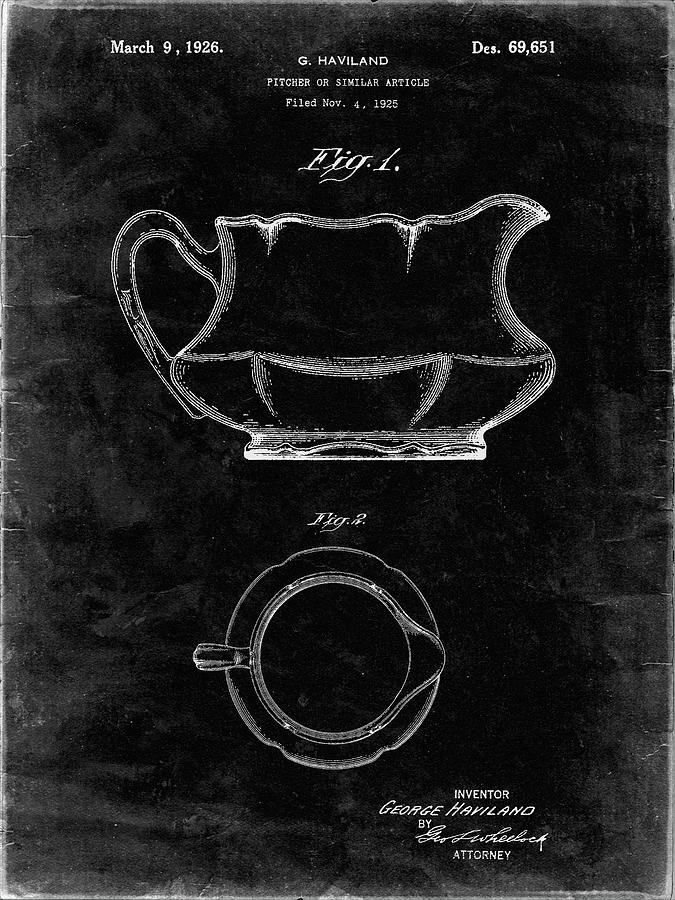 Kitchen Decor Digital Art - Pp155- Black Grunge Haviland Basin Pitcher Patent Poster by Cole Borders