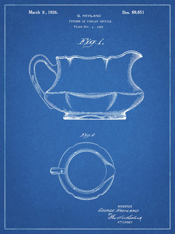 Pp155- Blueprint Haviland Basin Pitcher Patent Poster Digital Art by ...